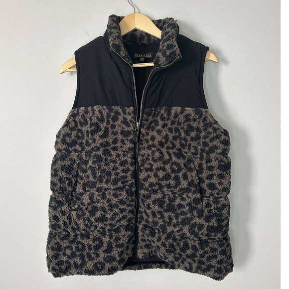 P.J. Salvage El Captain Women's Sherpa Vest Black Leopard Cheetah Print Size Med - Picture 3 of 6
